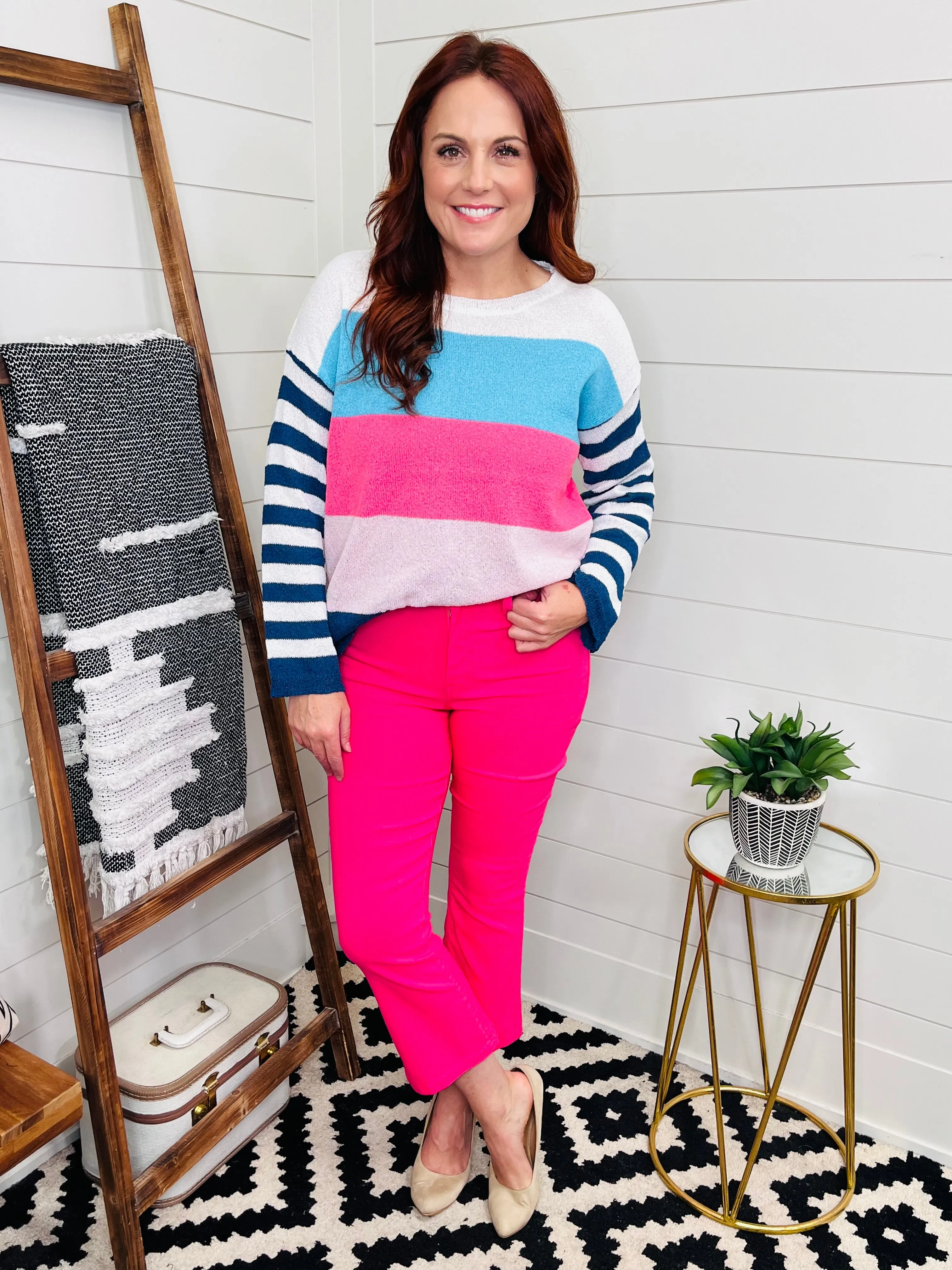 Striped Bell Sleeve Light Knit Top