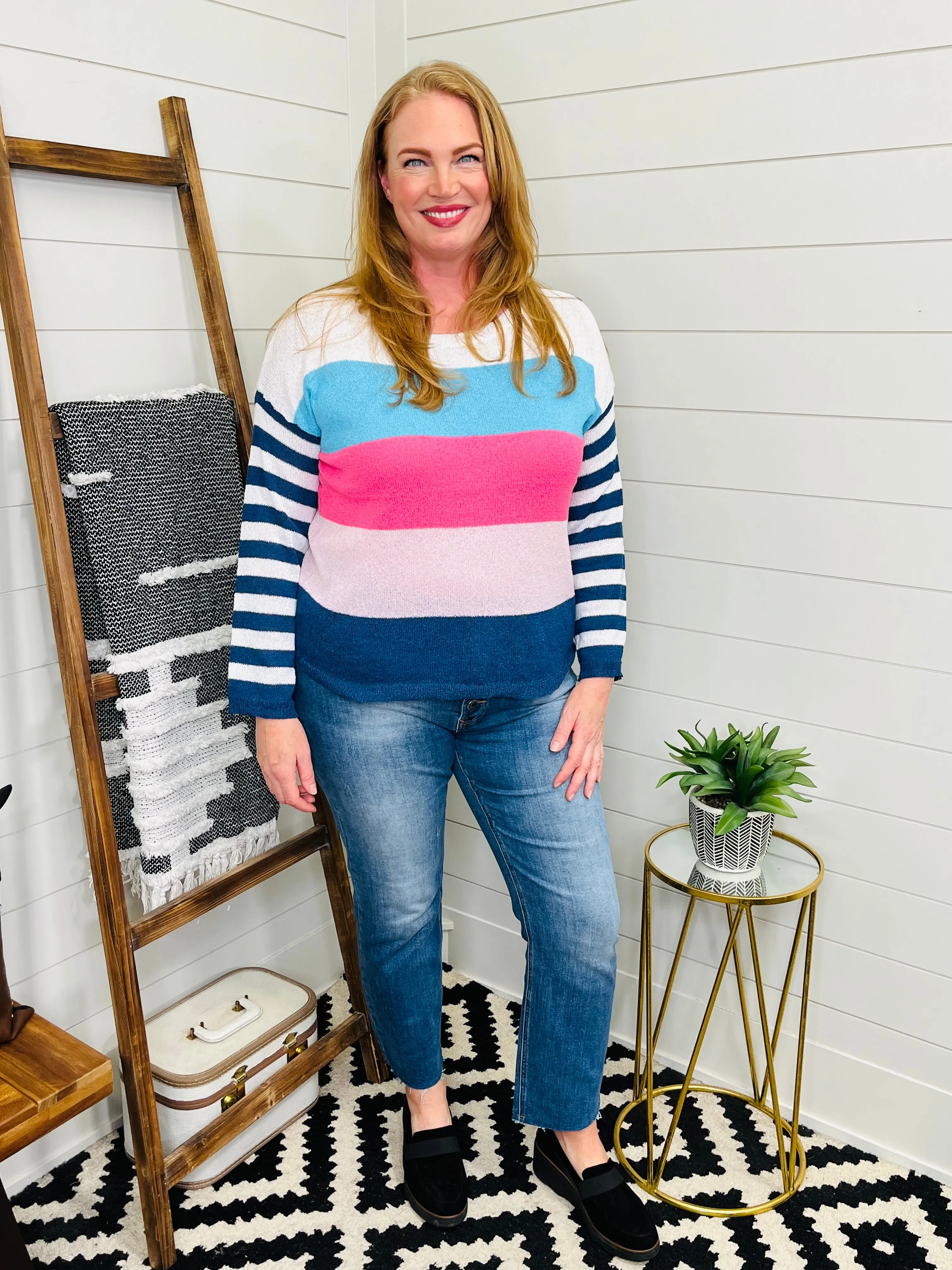 Striped Bell Sleeve Light Knit Top