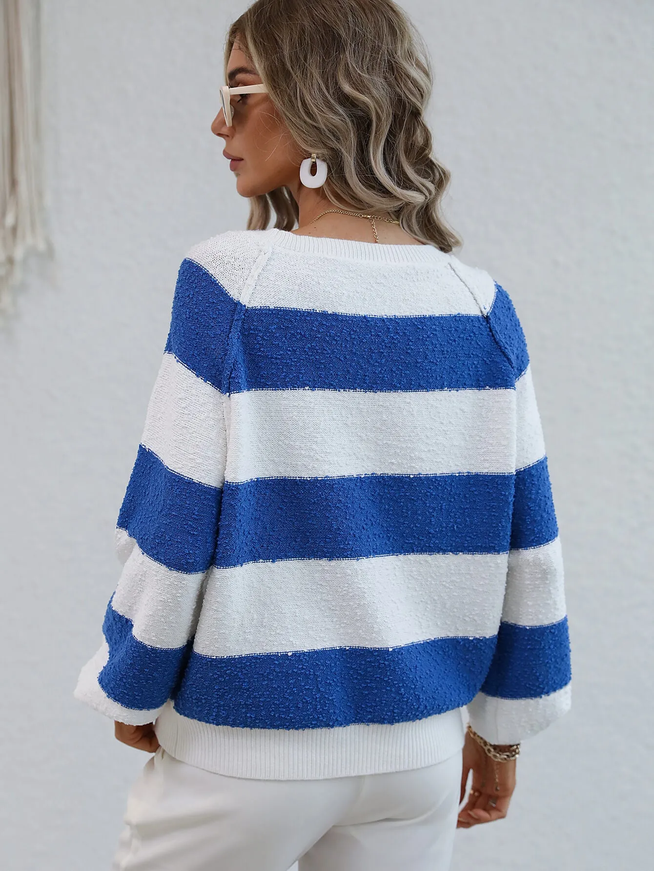 Striped Raglan Sleeve Ribbed Trim Knit Top