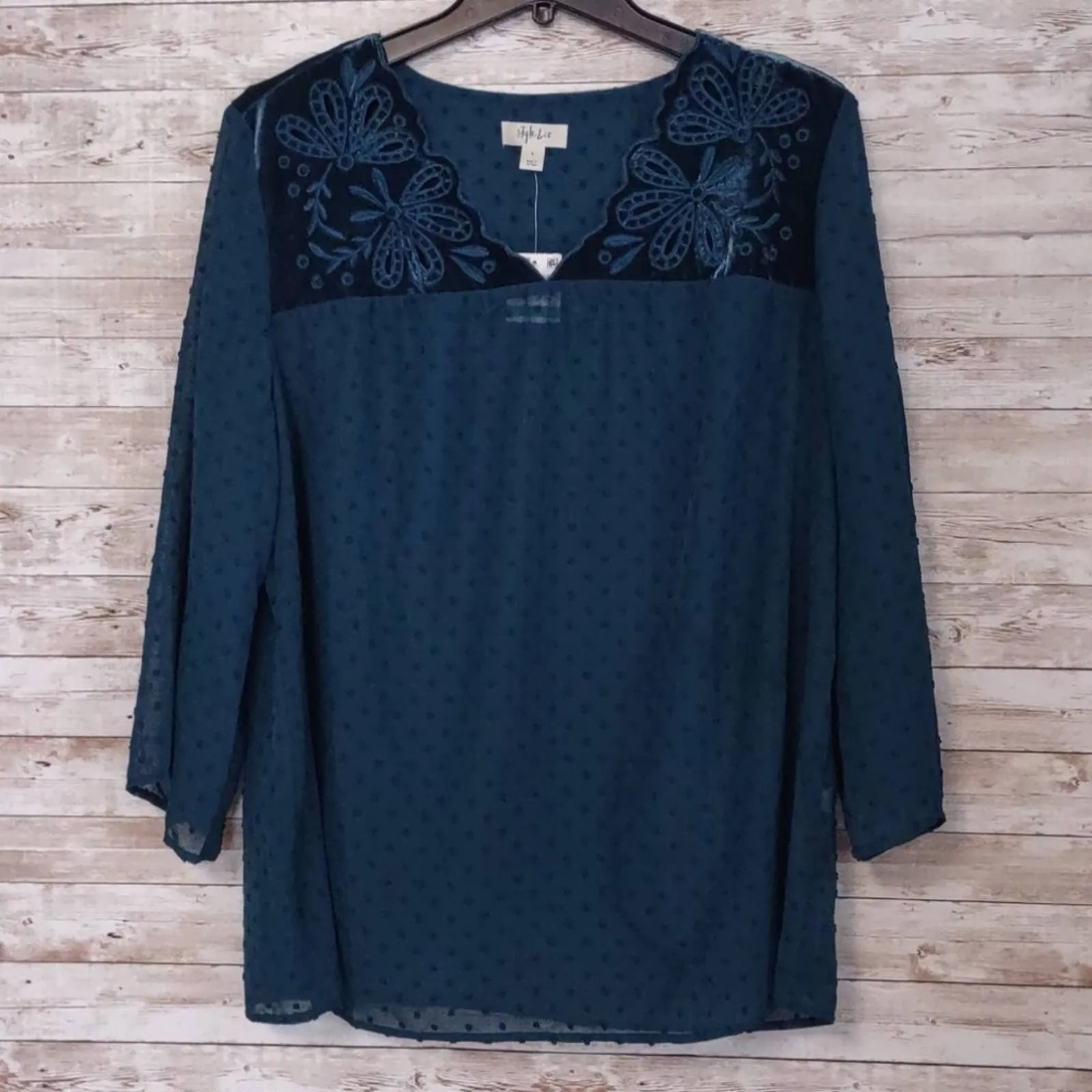 Style & Co Mixed Media Sheer Sleeve Blouse