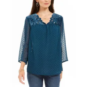 Style & Co Mixed Media Sheer Sleeve Blouse