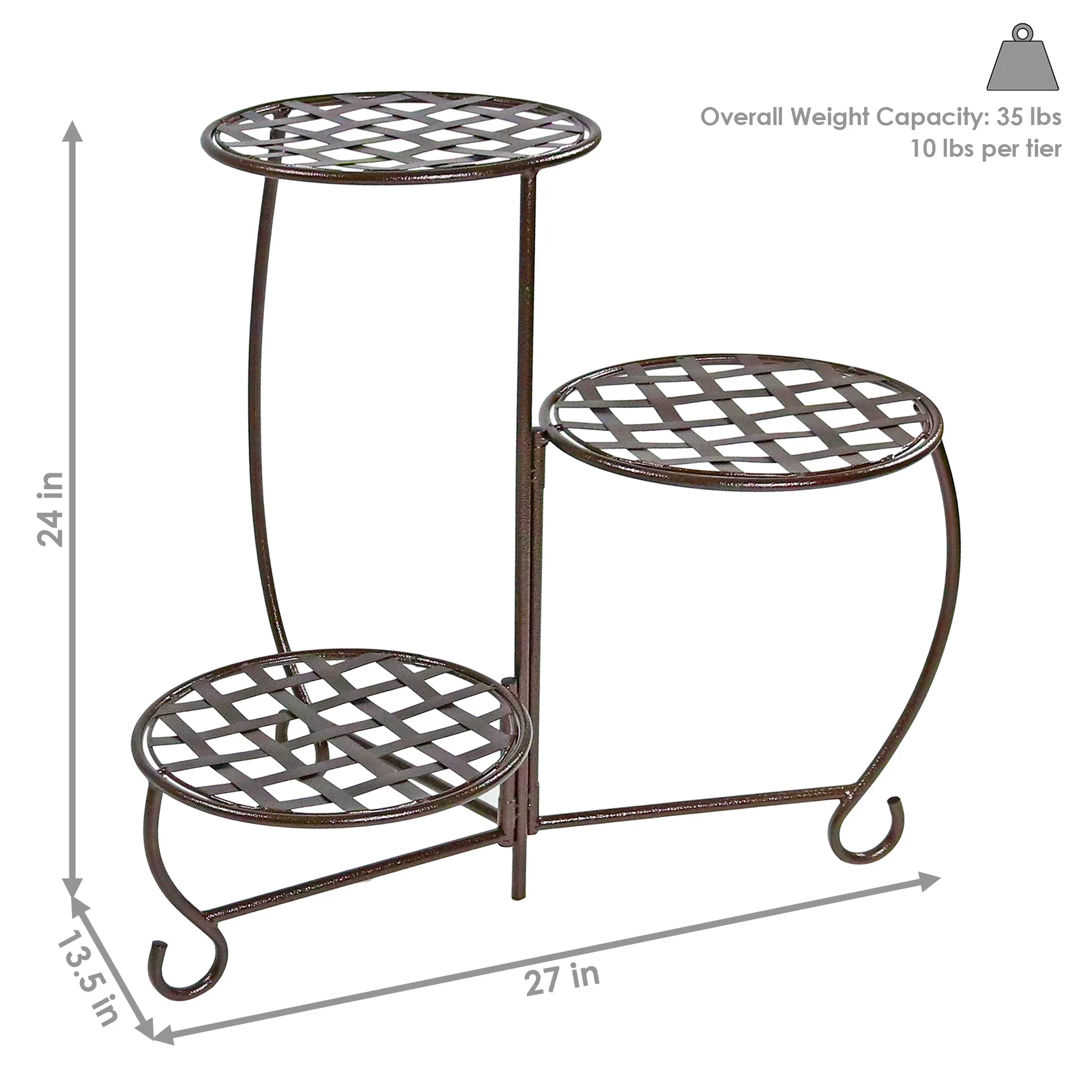 Sunnydaze Bronze Checkered Triple Plant Stand - Set of 2