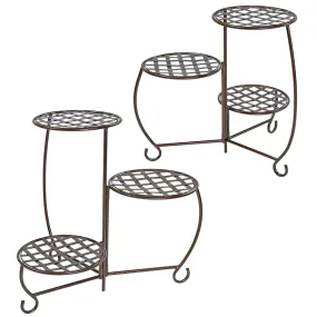 Sunnydaze Bronze Checkered Triple Plant Stand - Set of 2