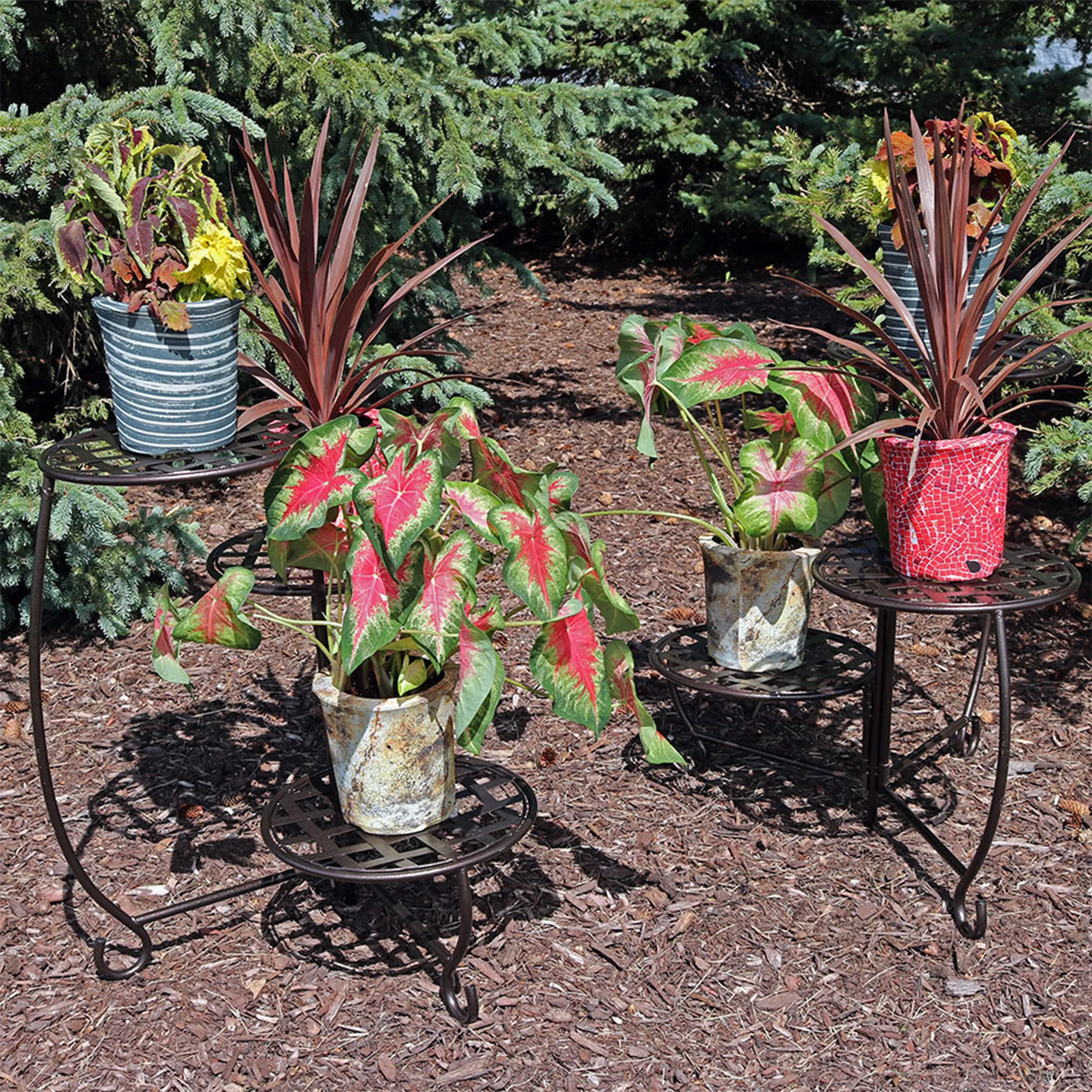 Sunnydaze Bronze Checkered Triple Plant Stand - Set of 2