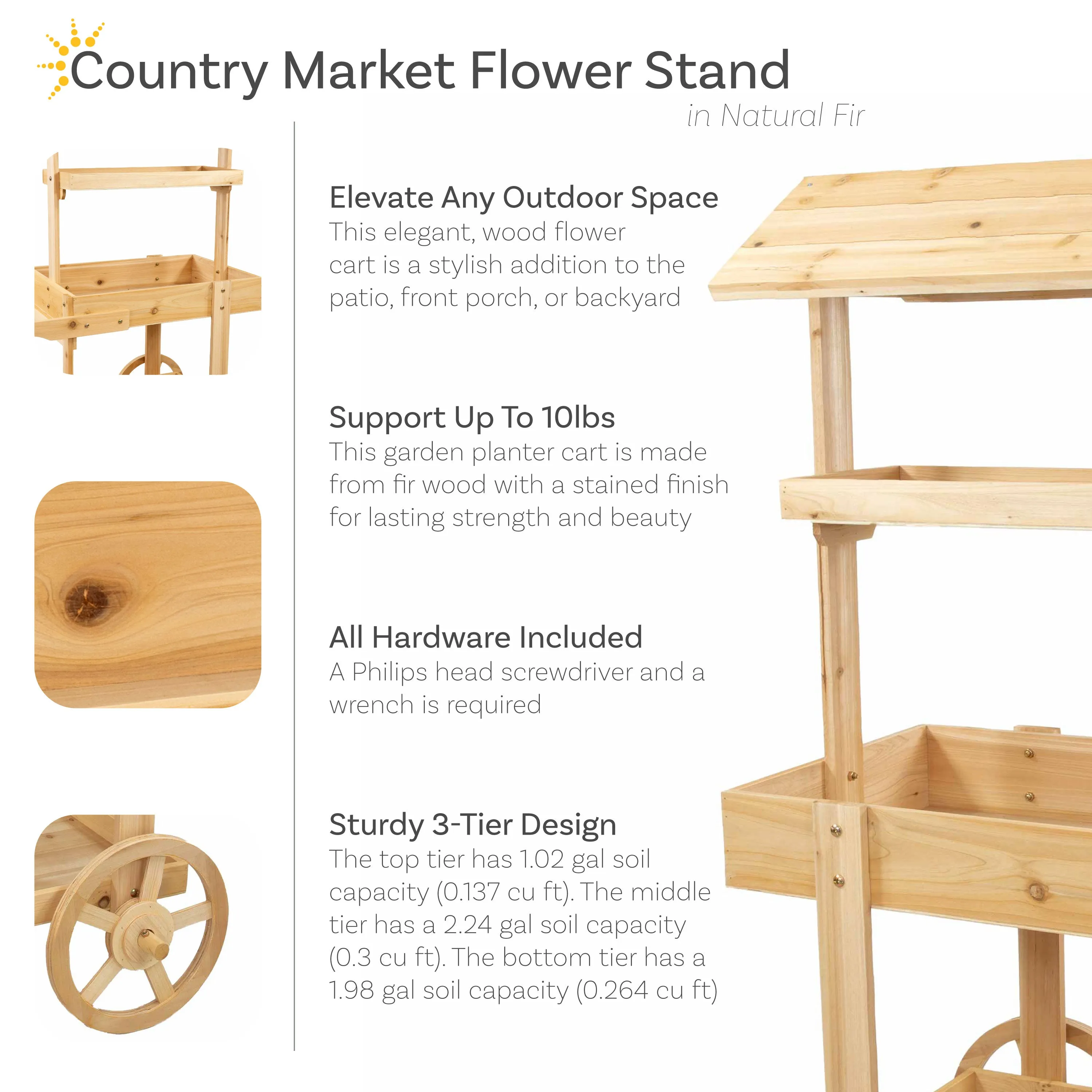 Sunnydaze Country Market Flower Cart Display Stand - 49.25” H