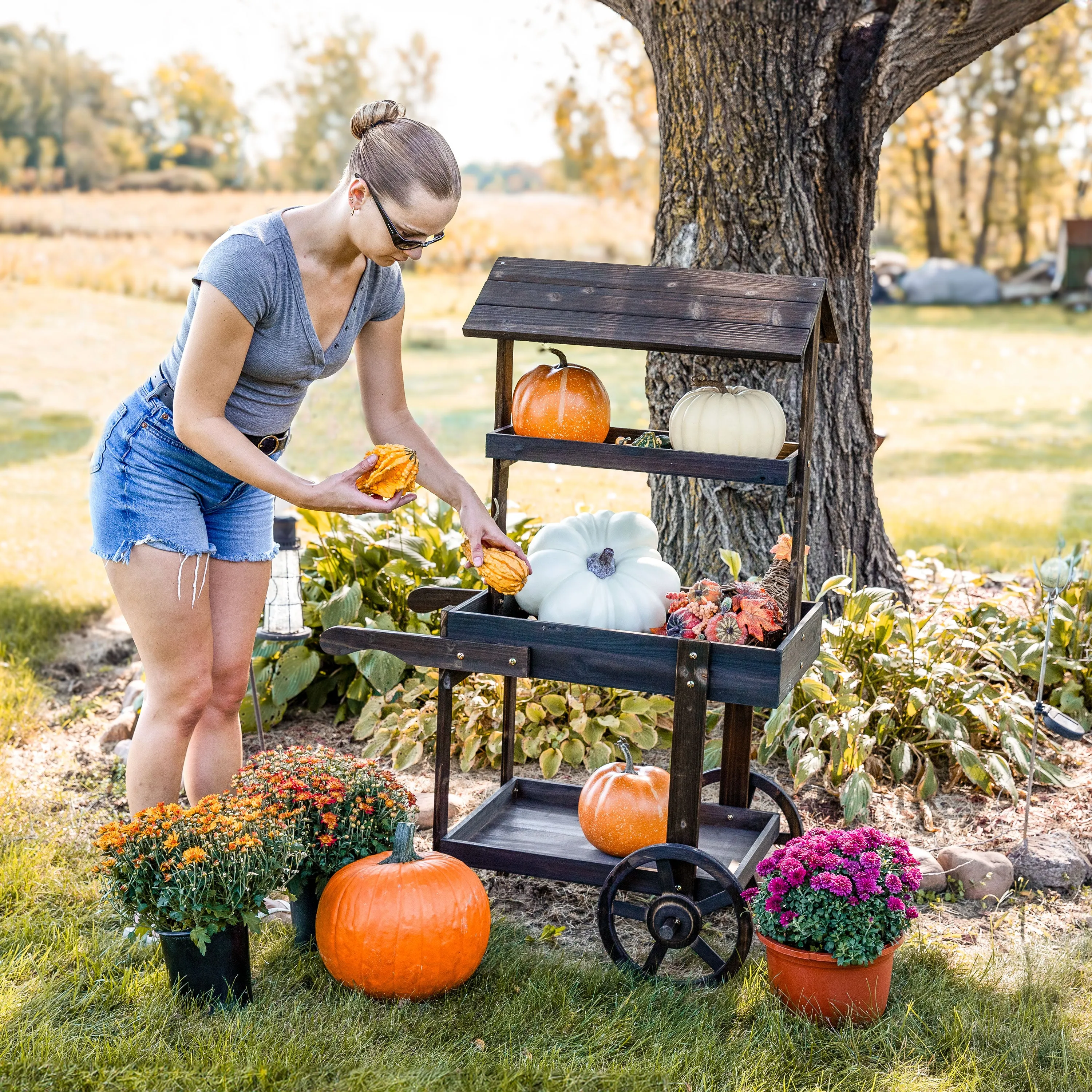 Sunnydaze Country Market Flower Cart Display Stand - 49.25” H