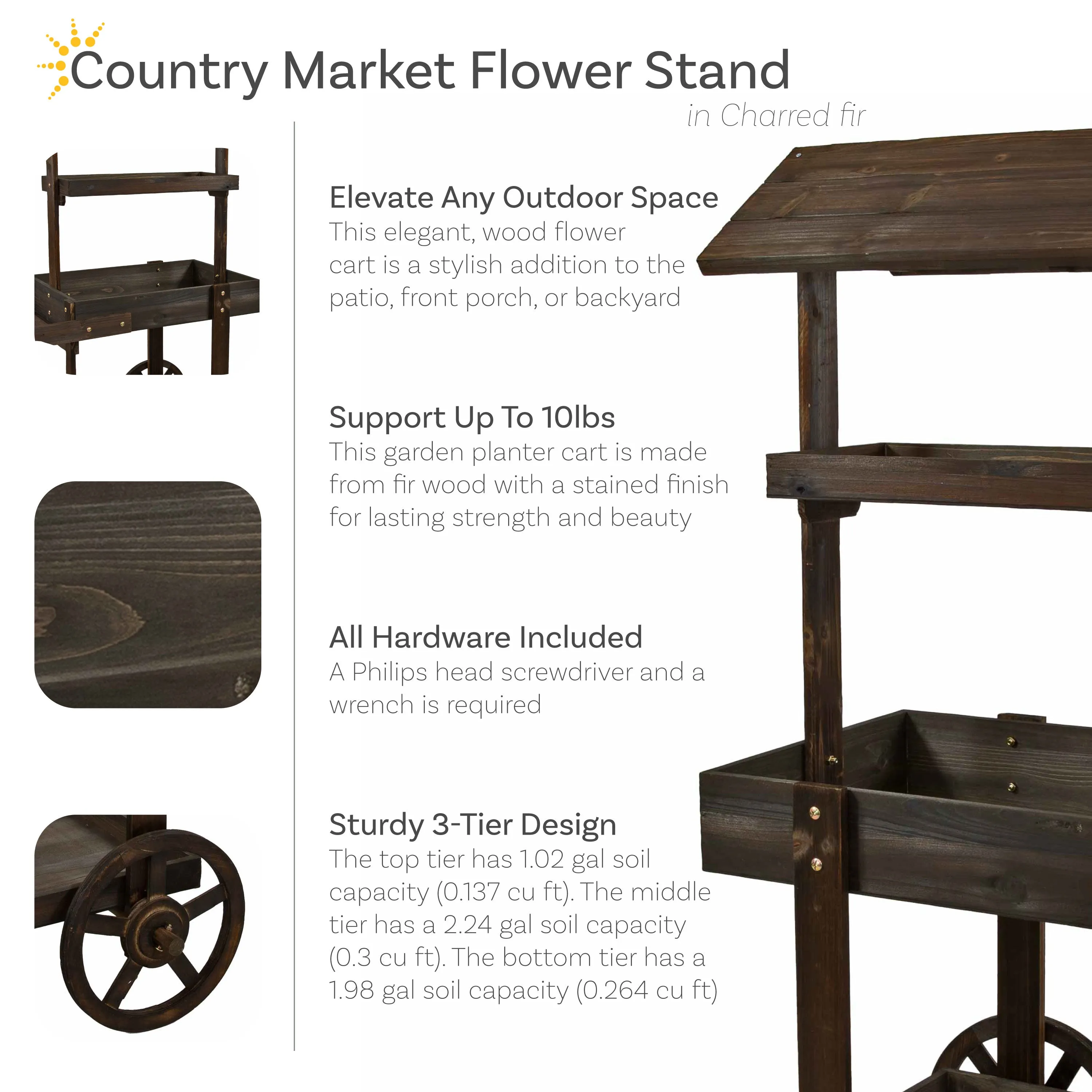 Sunnydaze Country Market Flower Cart Display Stand - 49.25” H