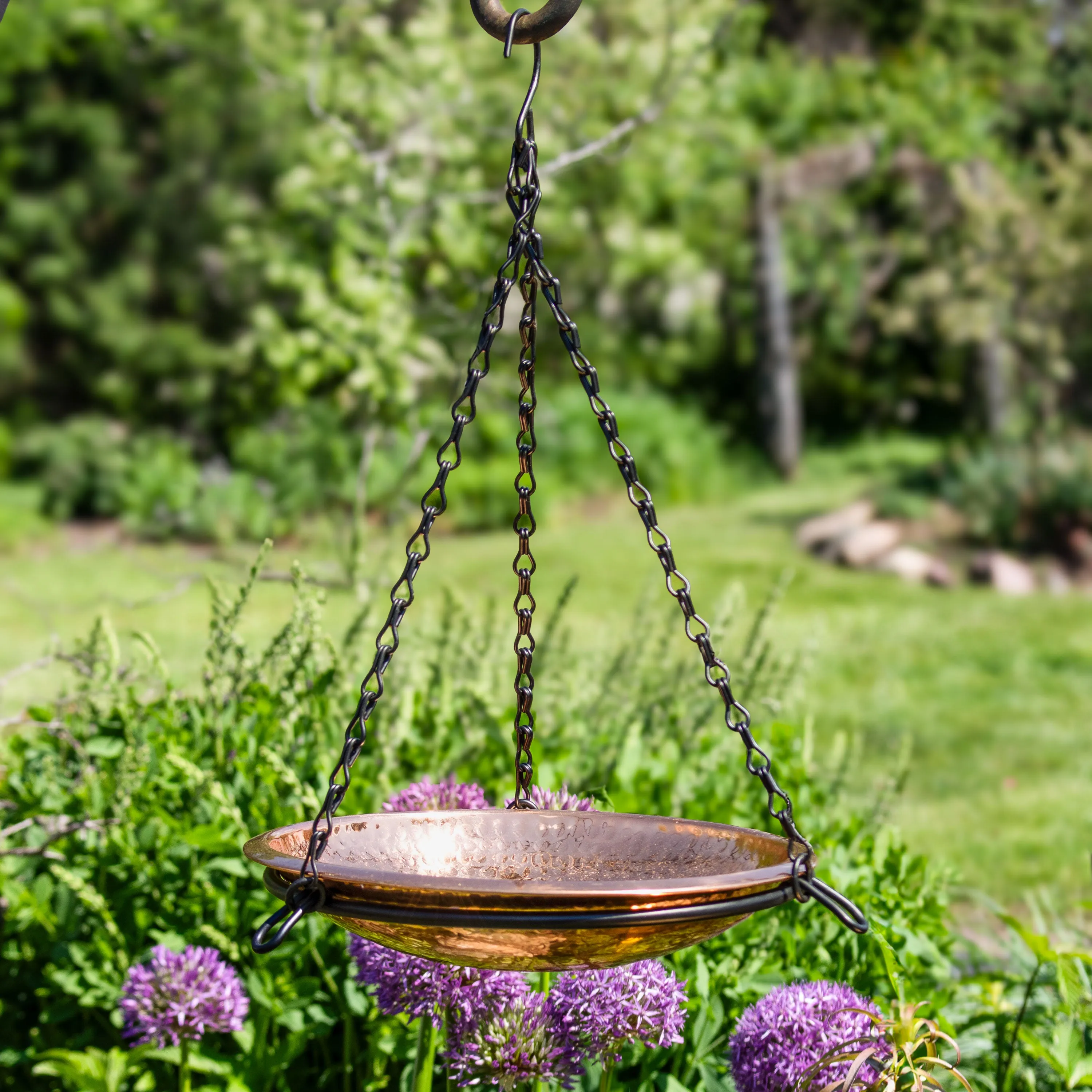 Sunnydaze Hand-Hammered Hanging Copper Bird Bath or Bird Feeder