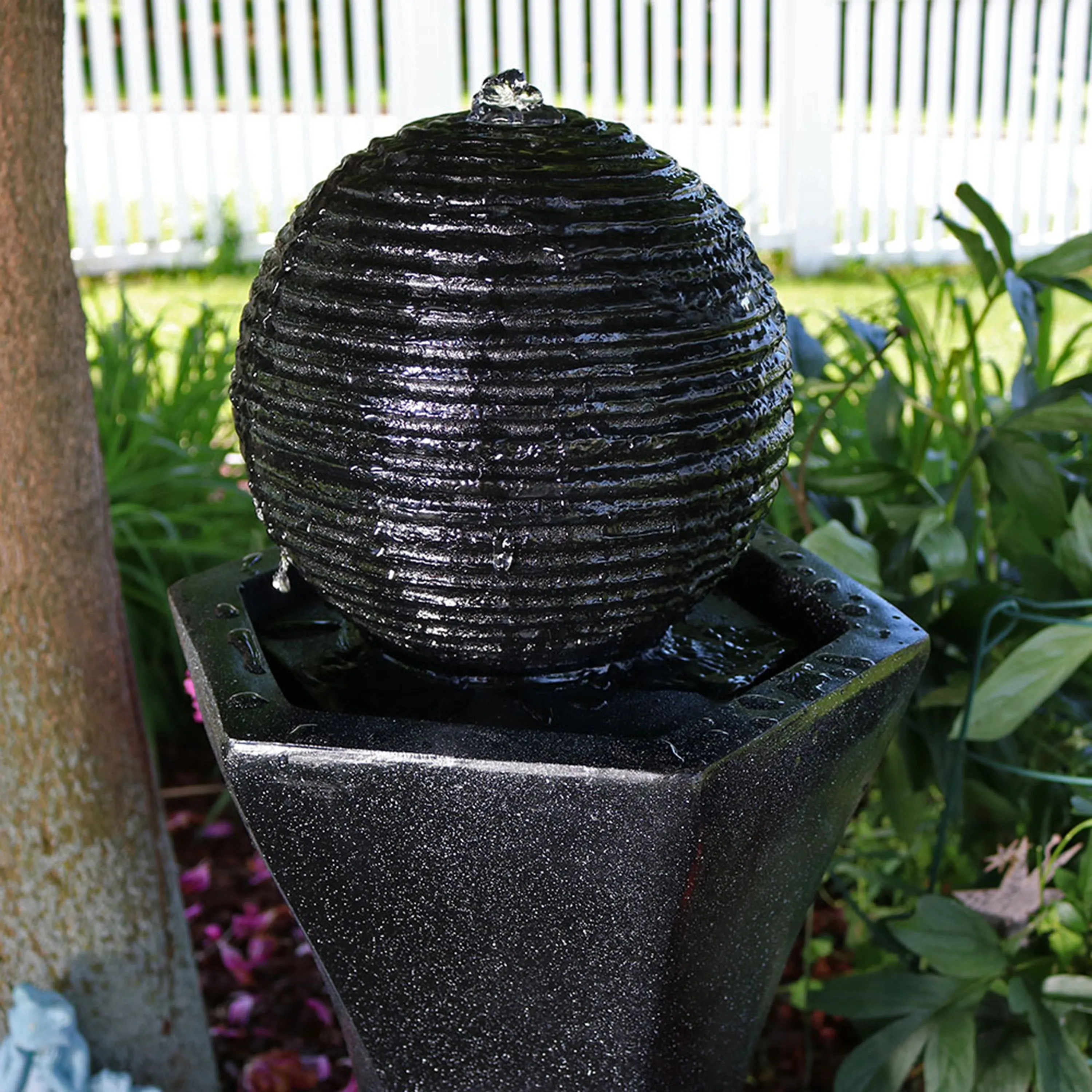 Sunnydaze Pedestal and Ball Solar with Battery Backup Fountain - 31"