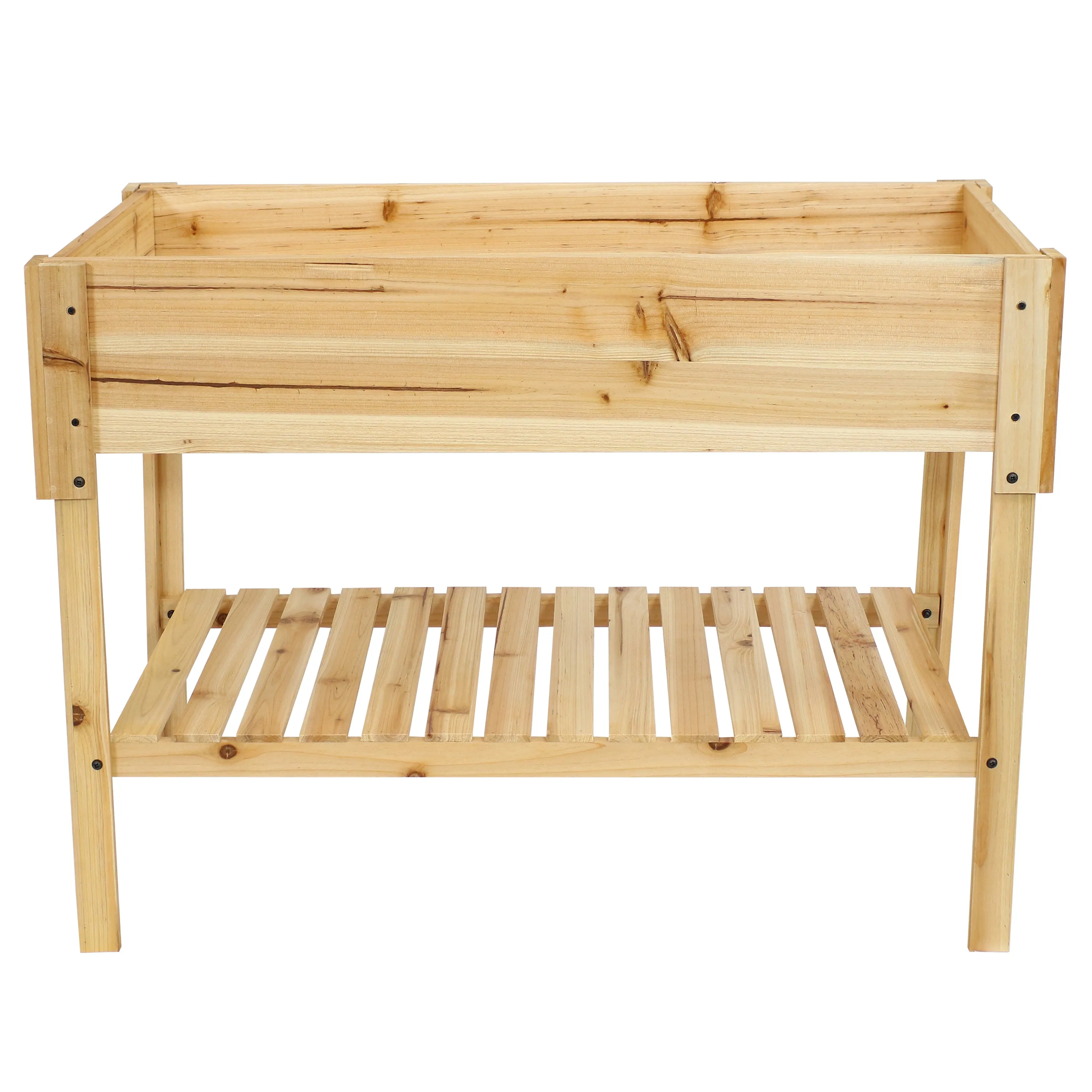 Sunnydaze Raised Wood Garden Bed Planter Box with Shelf