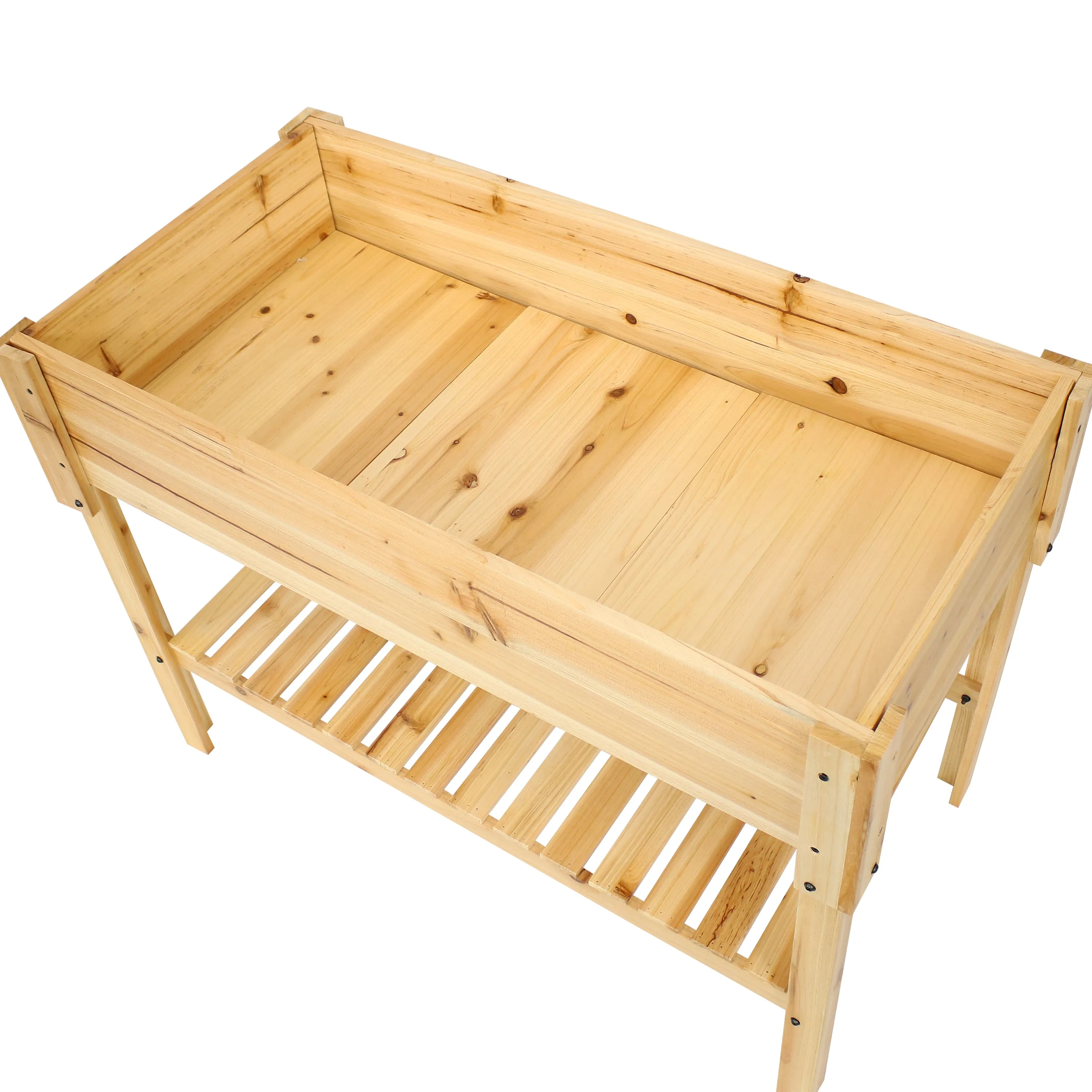 Sunnydaze Raised Wood Garden Bed Planter Box with Shelf