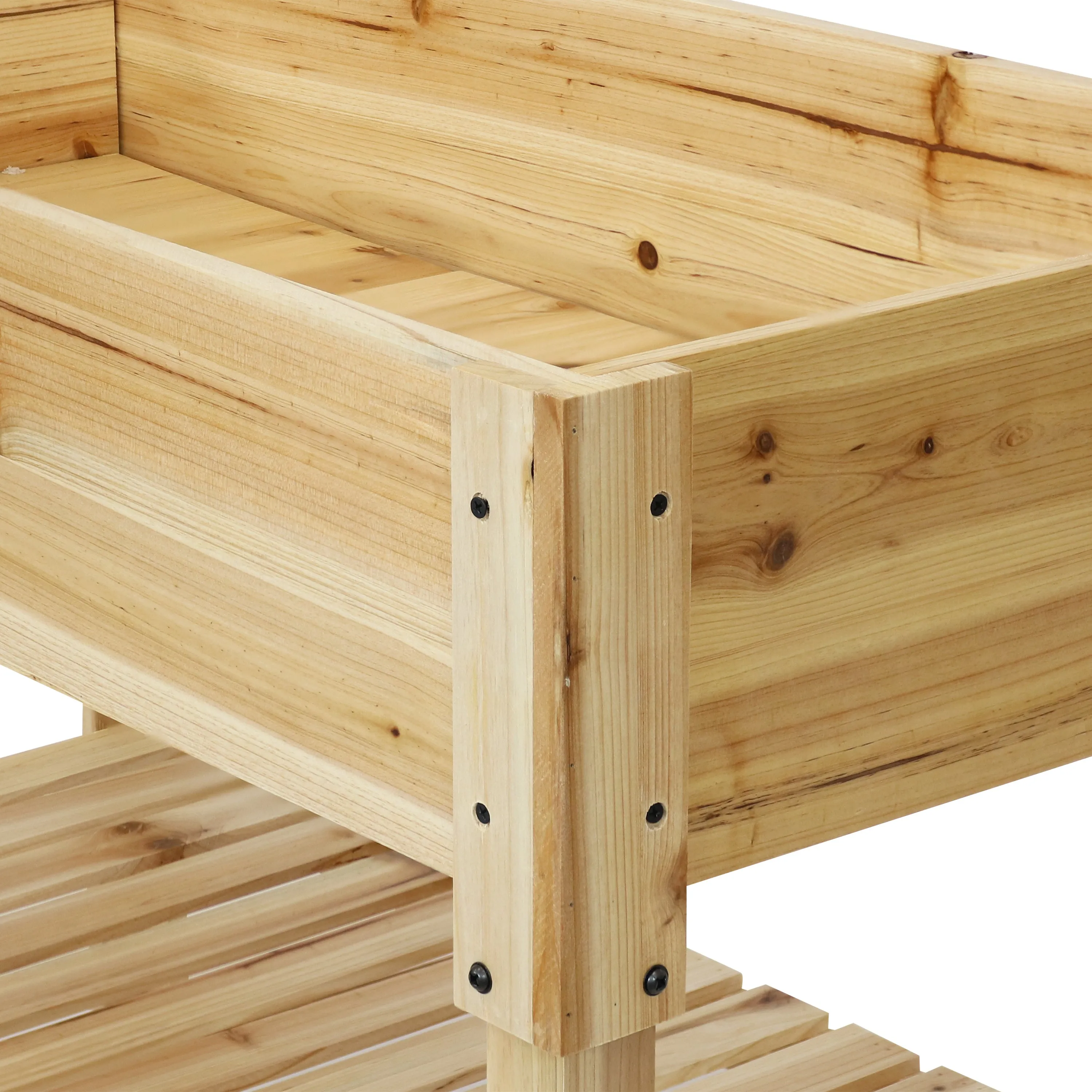 Sunnydaze Raised Wood Garden Bed Planter Box with Shelf