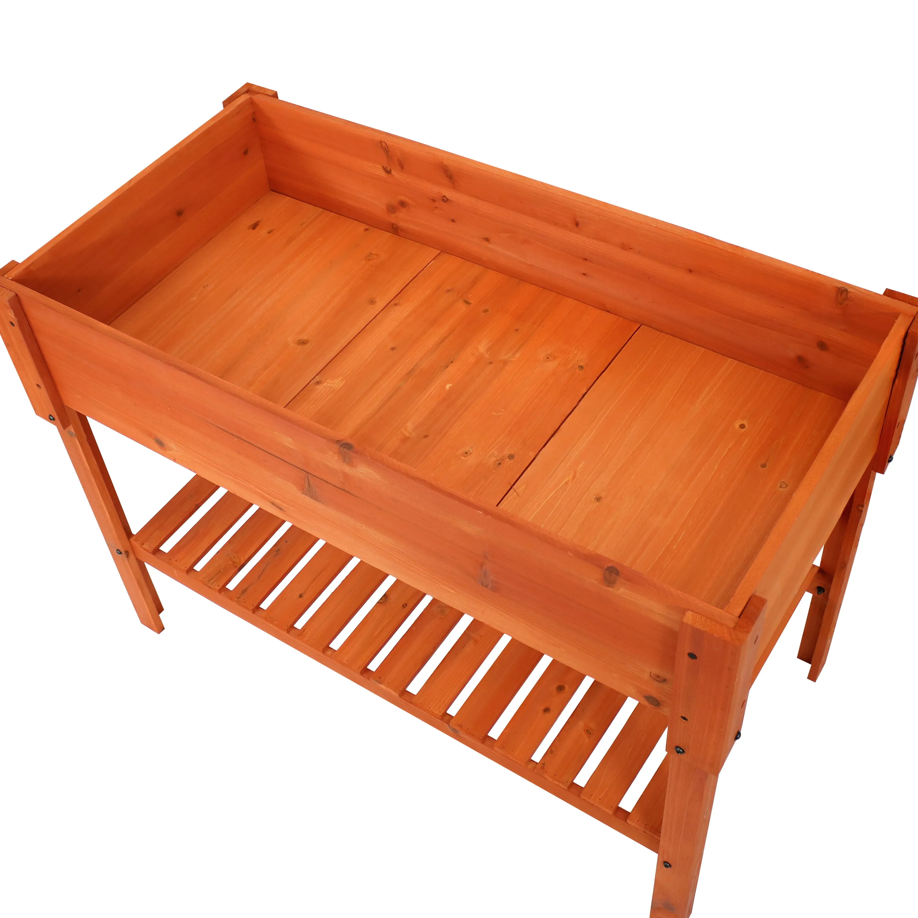 Sunnydaze Raised Wood Garden Bed Planter Box with Shelf