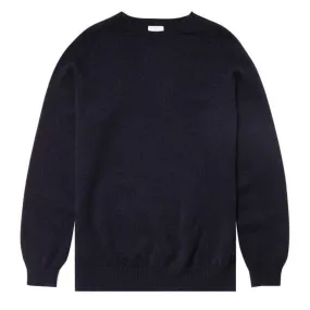 Sunspel Lambswool Crew Neck Knit Dark Navy Mouline