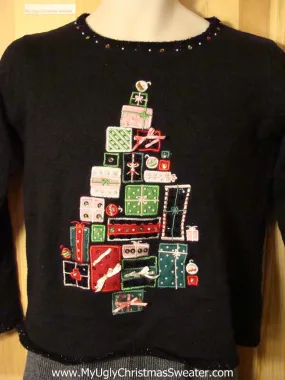 Tacky Cheap Ugly Christmas Sweater with a Pyramid of Gifts (f688)