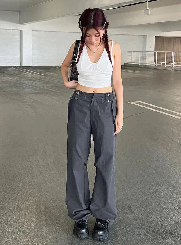 TastyHottie - GREY DRAWSTRING-ADJUSTED TROUSERS HIGH WAIST PANT