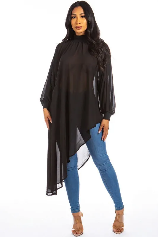 TEEK - BLACK CHIFFON SIDE TAIL TOP