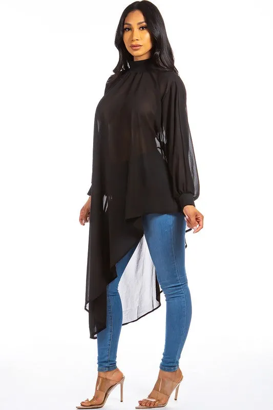 TEEK - BLACK CHIFFON SIDE TAIL TOP