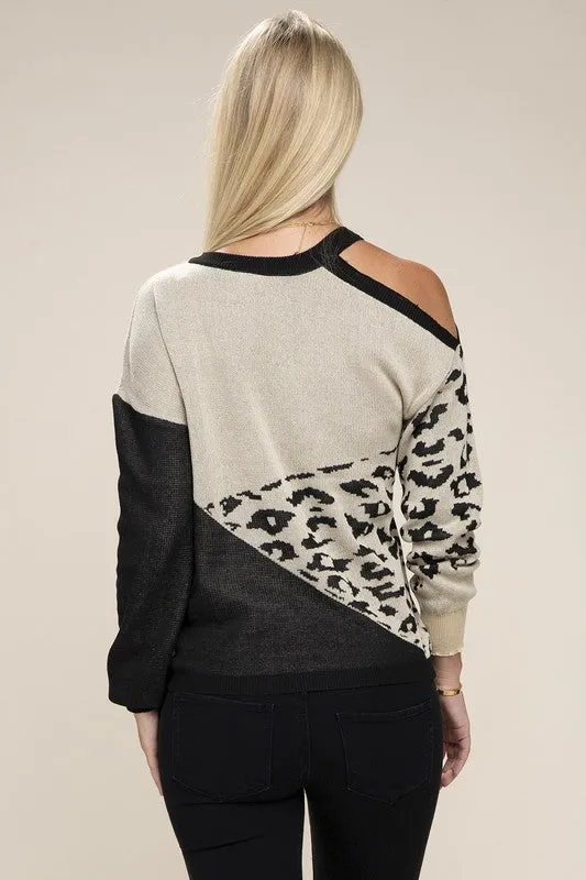 TEEK - Leopard Print Color Block Sweater