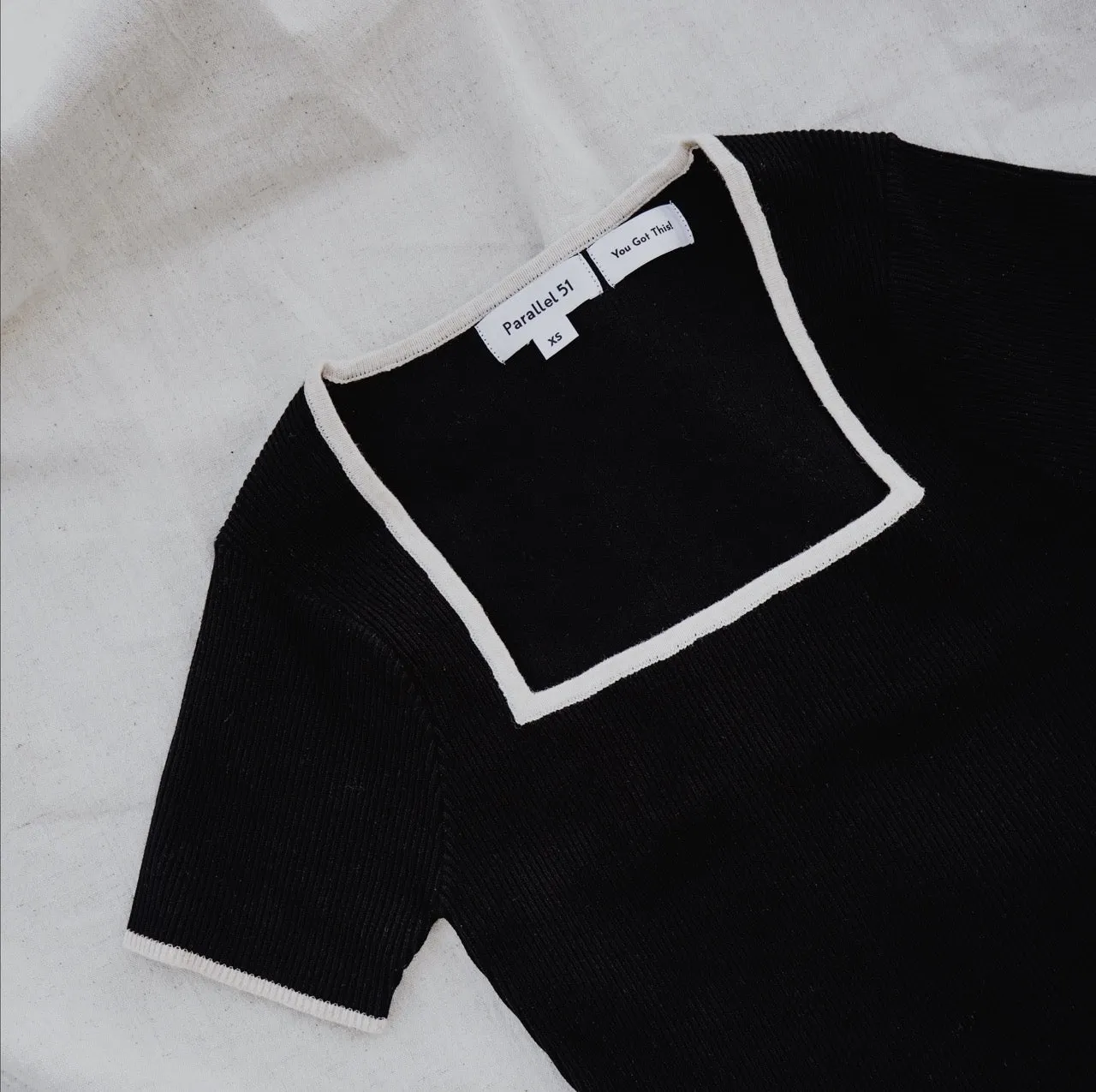 The Ella Square Neck Top - Black & Oatmeal