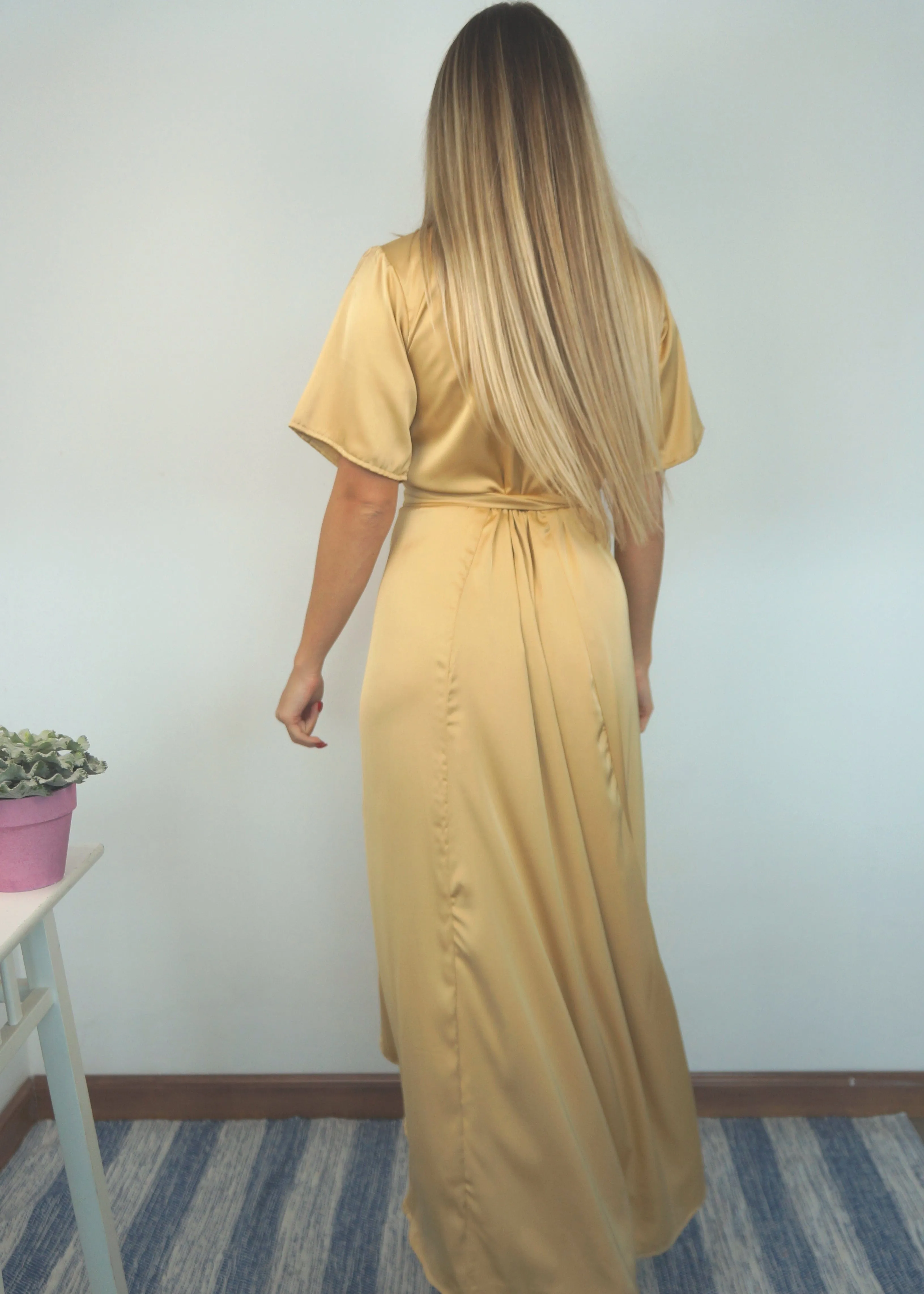 The Satin Wrap Dress - Pure Gold