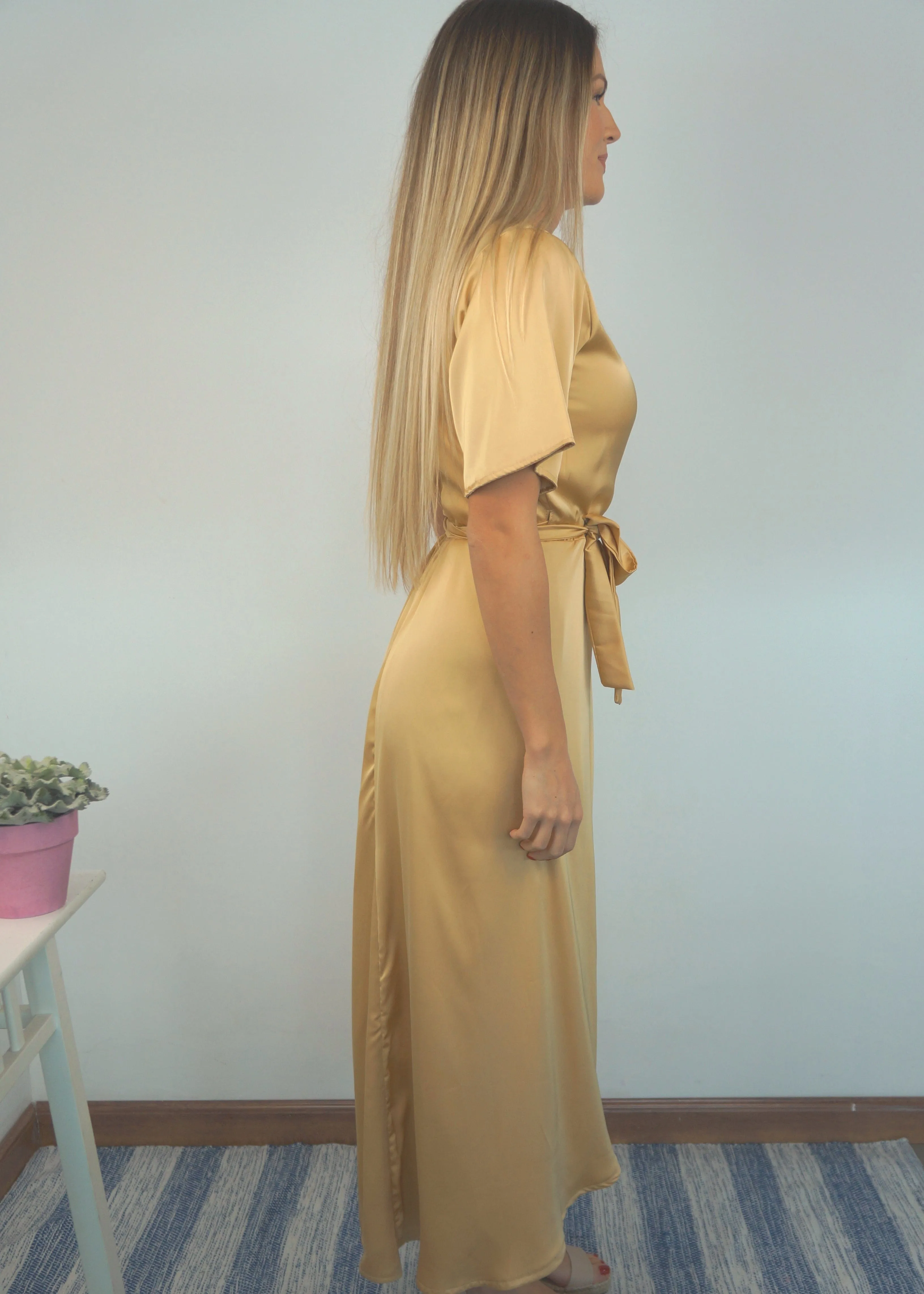 The Satin Wrap Dress - Pure Gold