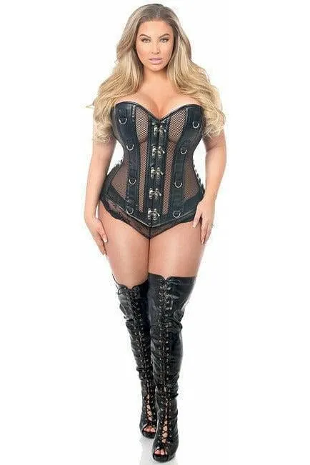 Top Drawer Faux Leather & Fishnet Steel Boned Corset