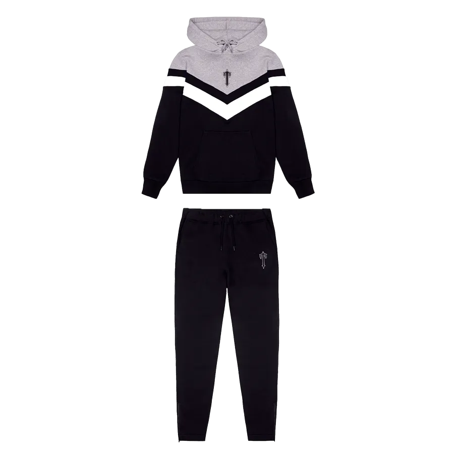 Trapstar V Stripe Hoodie Tracksuit - Black/White/Marl Grey