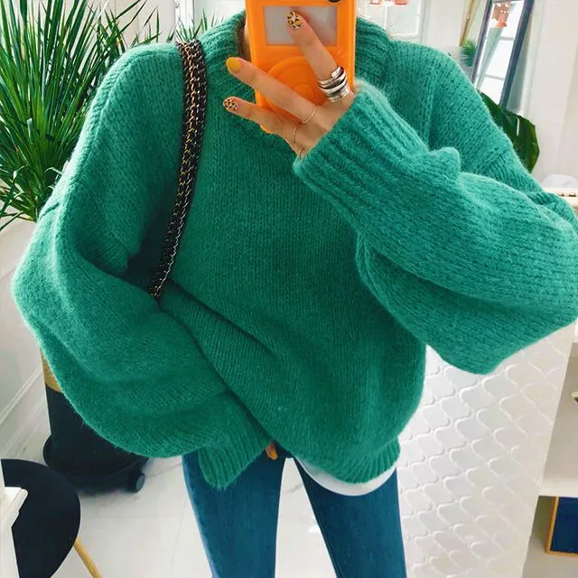 Trendy Comfy Designer Oversize Knitted Crewneck Jumper Sweater