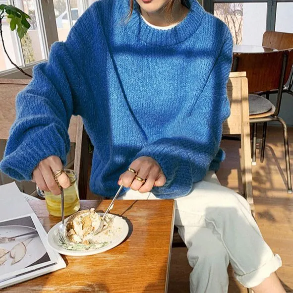 Trendy Comfy Designer Oversize Knitted Crewneck Jumper Sweater