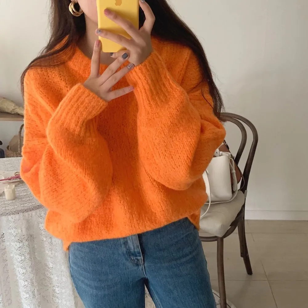 Trendy Comfy Designer Oversize Knitted Crewneck Jumper Sweater