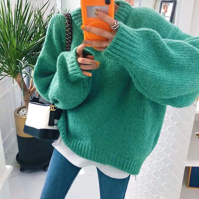 Trendy Comfy Designer Oversize Knitted Crewneck Jumper Sweater