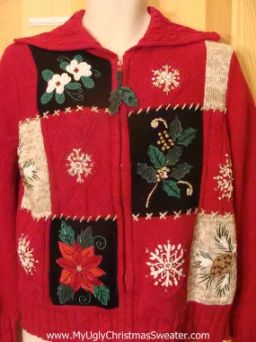 Ugly Christmas Sweater Snowflakes and Poinsettias