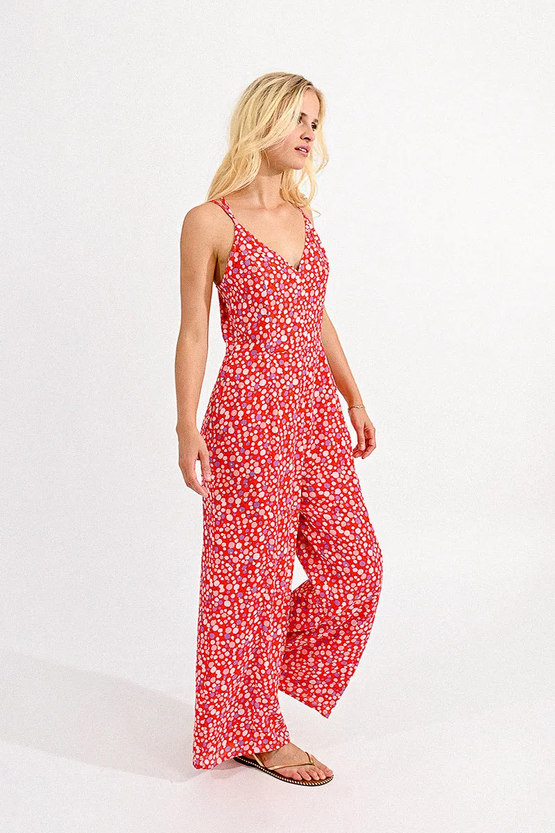 V-Neck Jumpsuit - Red Charlotte