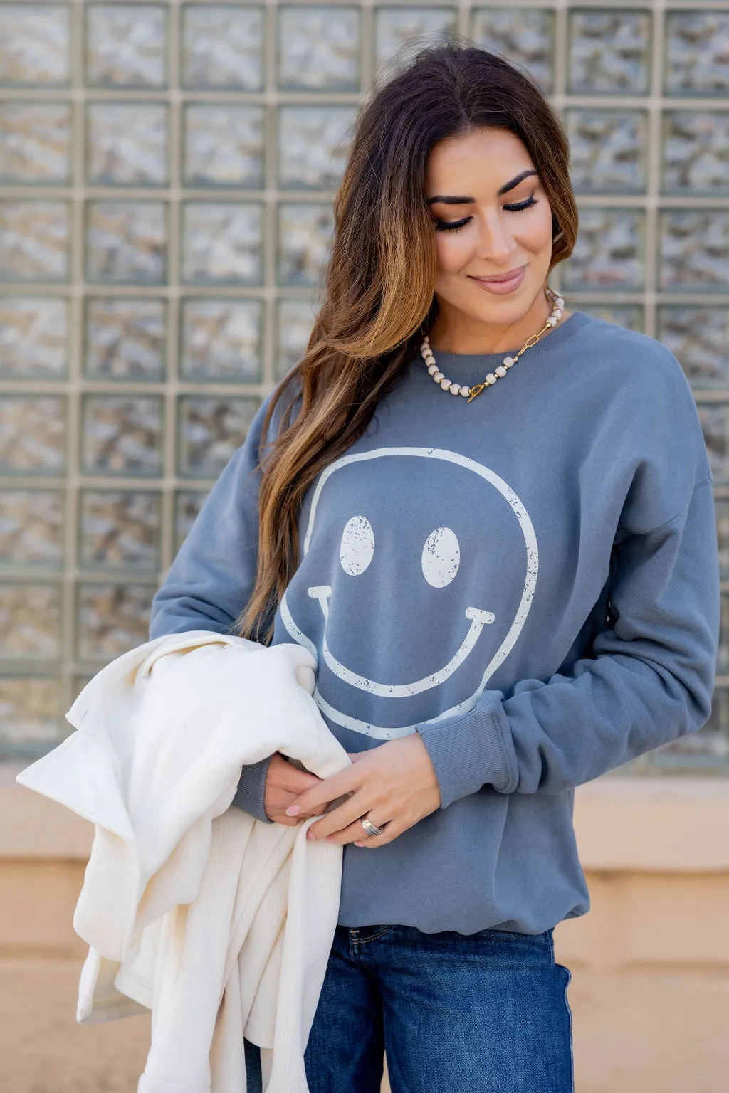 Vintage Smiley Face Graphic Crewneck