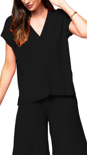 Vivi V-Neck Drop-Shoulder Top - Black