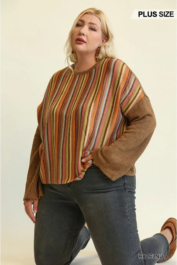 Vivid Stripes Knit Loose Top Voluptuous ( ) Plus Size- 3 colors - Ships from The US