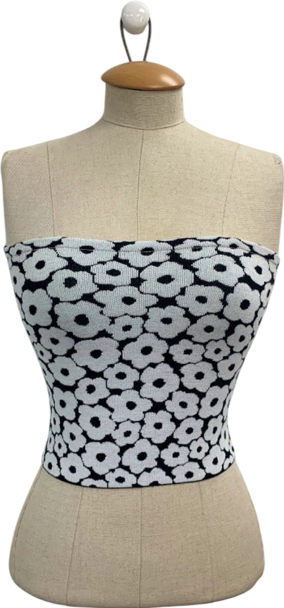 White Fox Ebony and Ivory Lucky Clover Strapless Knit Top UK S