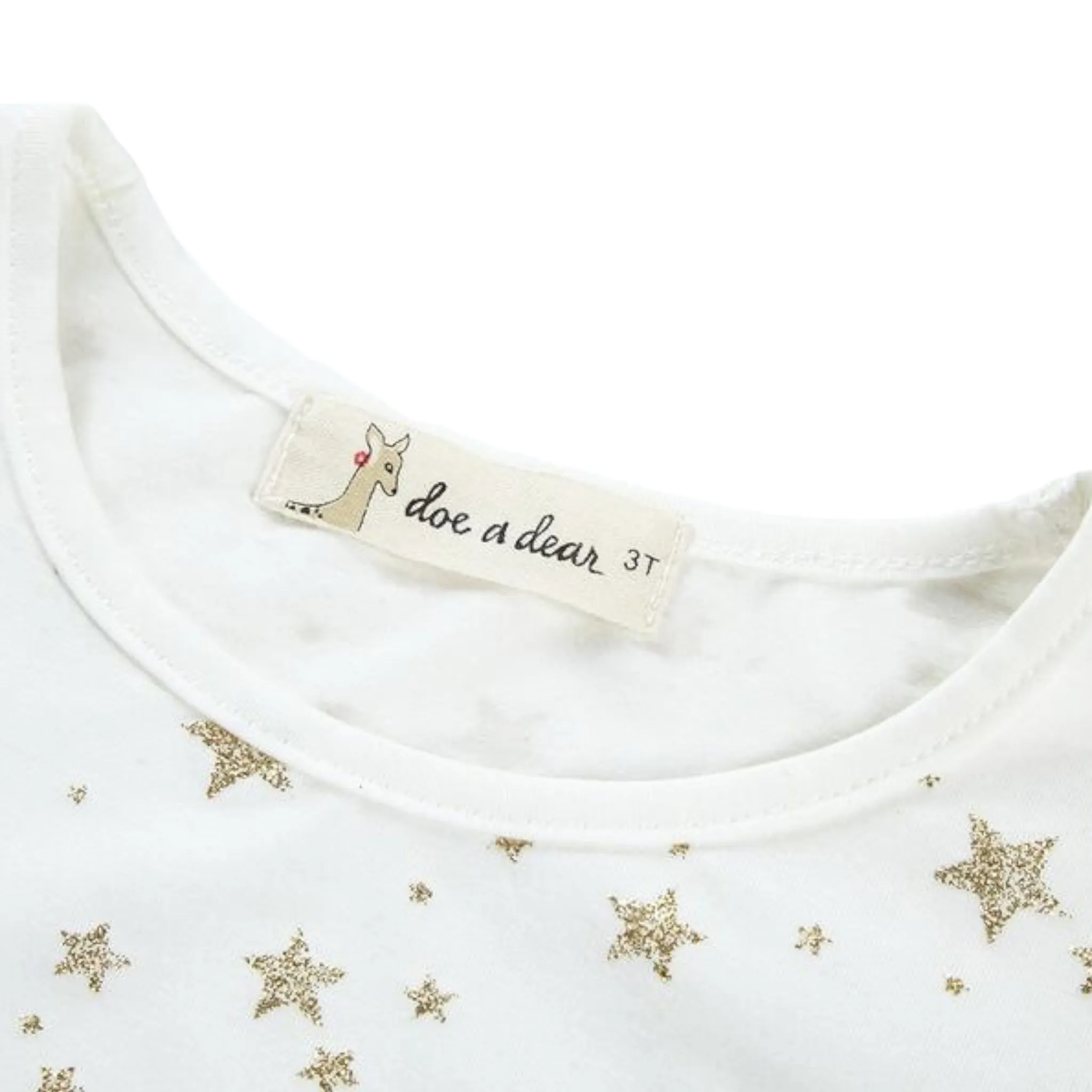 White Glitter Gold Star Tee