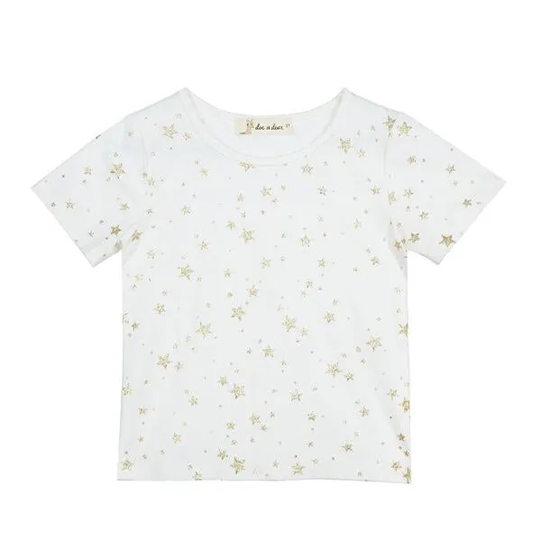 White Glitter Gold Star Tee