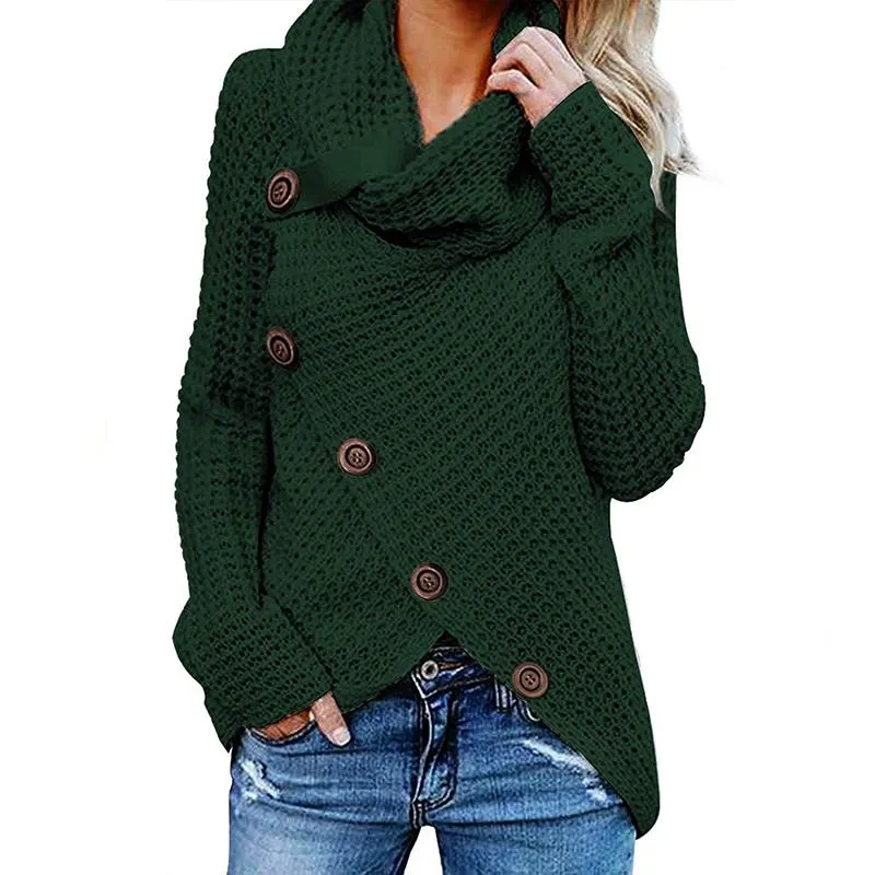 Women knit long sleeve button up turtleneck sweater