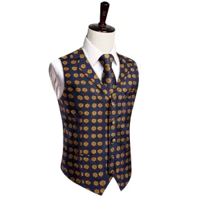 YourTies Deep Blue Wedding Waistcoat Yellow Floral Vest Necktie Set