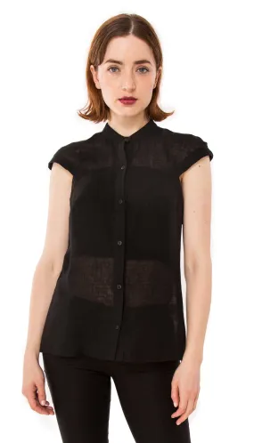 Zoey Racerback Button Up Shirt/  Black